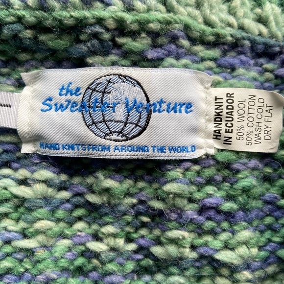 Vintage Hand Knit Cardigan Wool Blend Cable S Large Granny Chunky Venture Boho - Picture 3 of 10